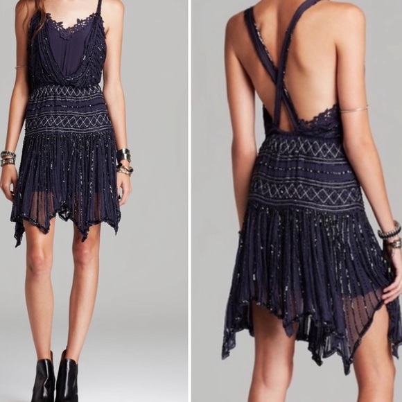 Free People Dresses & Skirts - Free People Navy beaded Dress XS
